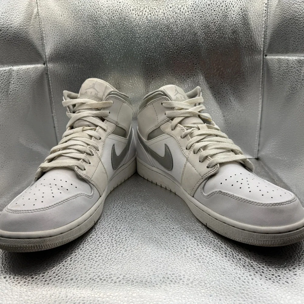 Size 12 Nike‎ Air Jordan 1 Retro Mid Pure Money White Mens Sneakers 554724-105